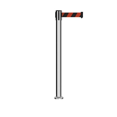 Stanchion Belt Barrier Fixed Base Pol.Steel Post 11ft.Black/Red Belt